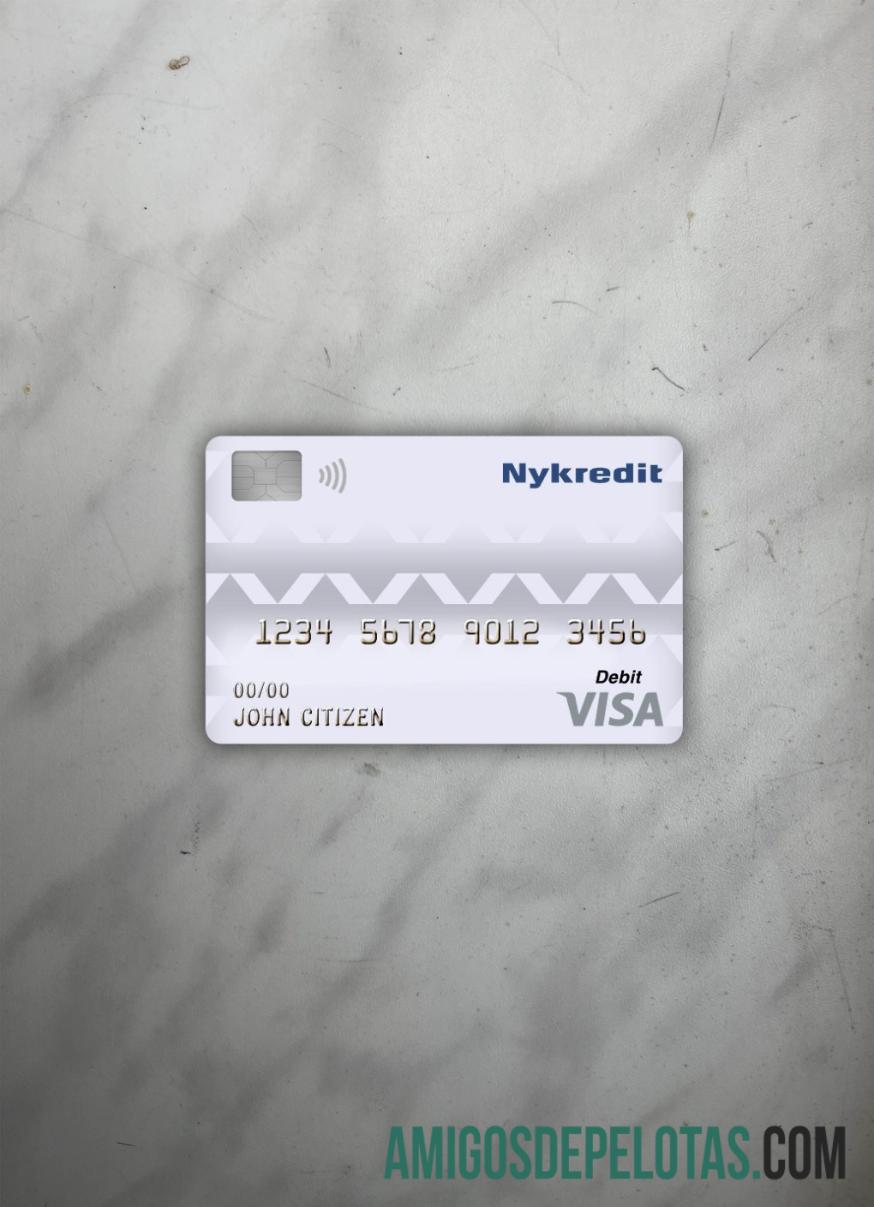 Cartão de débito Visa Nykredit Bank da Dinamarca com foto na frente modelo